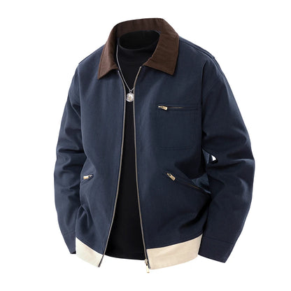 Trendy Men's Jackets Autumn Casual Vintage Style Denim Jacket Zipper Pocket Windproof Coat Male Casual Camping Baseball Jacket