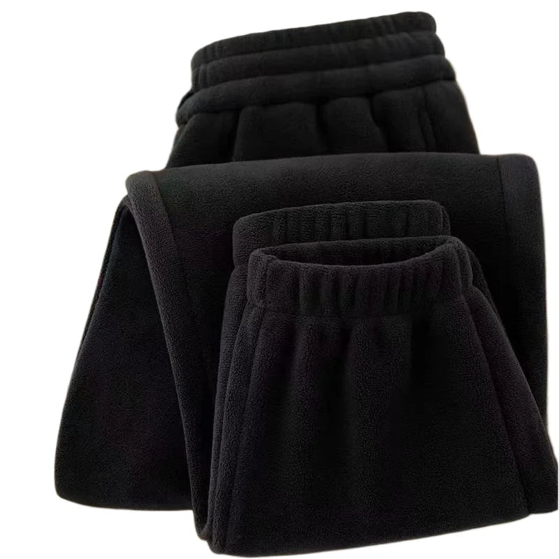 Thickened Fleece Men's Sweatpants Casual Loose Fit Winter Warm Trousers for Construction Workers Youth Fashion Black
