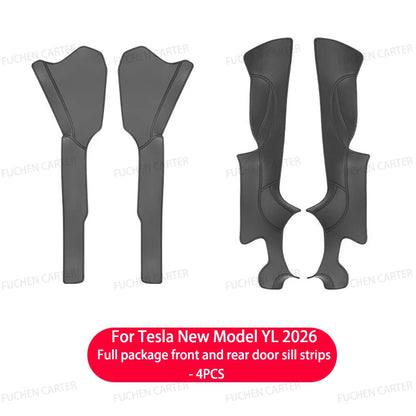 For Tesla NEW ModelYL2026 Leather Front Rear Door Sill Protector Threshold Strip Anti-kick Guard Panel Waterproof Pad Accessorie