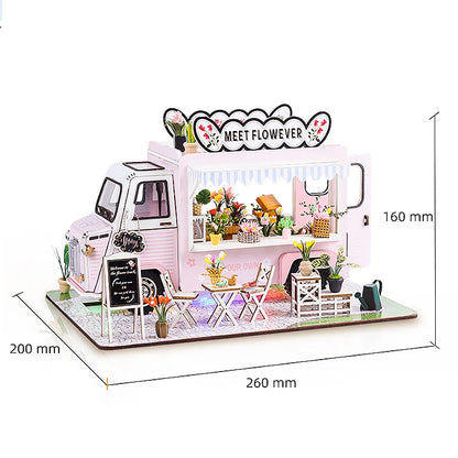 Zuuton Retro Coffee House DIY Miniature Dollhouse Kit 3D Wooden Puzzle Loft Building Kit with LED Light and Full Furniture Gifts