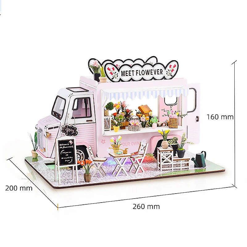 Zuuton DIY Wooden Dollhouse Kit Flower Garden Villa with LED Light Miniature House with Furniture 3D Puzzle Handmade Craft Gifts
