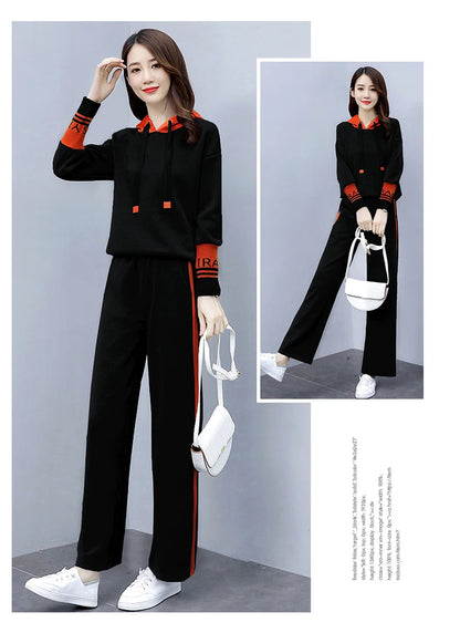Fashionable Casual Sportswear Set Women's Hoodie And Wide Leg Pants Slimming Two Piece Suit Spring Autumn New Arrival