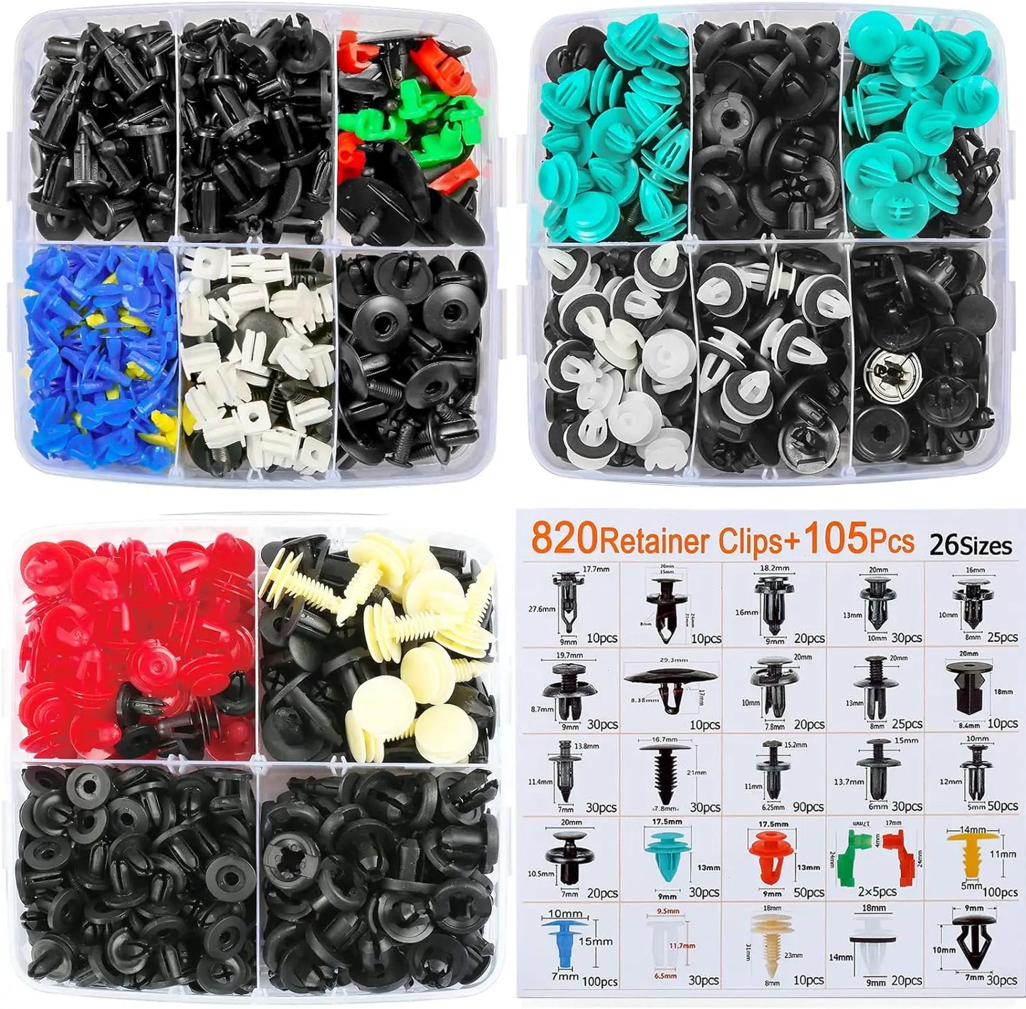 925Car Trim Clips Set with Removal Tools Auto Body Rivets Fasteners Retainer Clips for Bumper Door Fender Car Plastic Rivet Kit