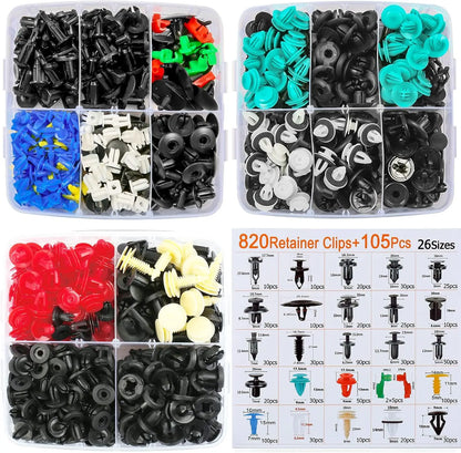 925Car Trim Clips Set with Removal Tools Auto Body Rivets Fasteners Retainer Clips for Bumper Door Fender Car Plastic Rivet Kit
