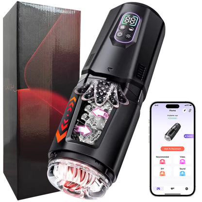 Automatic 360 ° Rotating Thrusting Male Masturbator Licking Penis Vibrator LCD Display Stroker Pocket Pussy Sex Toys for Men
