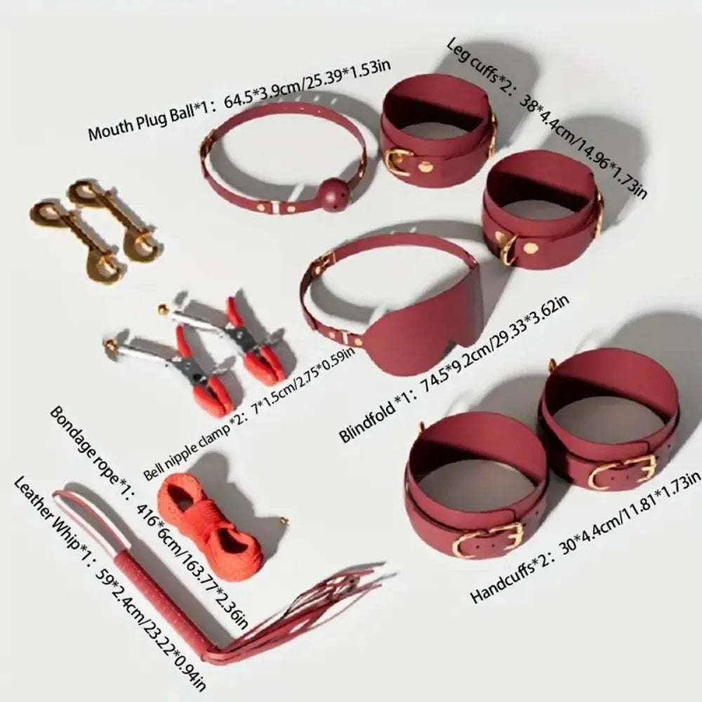 Sexy BDSM Leather Plush Bundle Set, Exotic Sex Toy, Gear Collar, Hip, Oral Erotic Bundle, Eye Mask, Whipping Nipple Clip