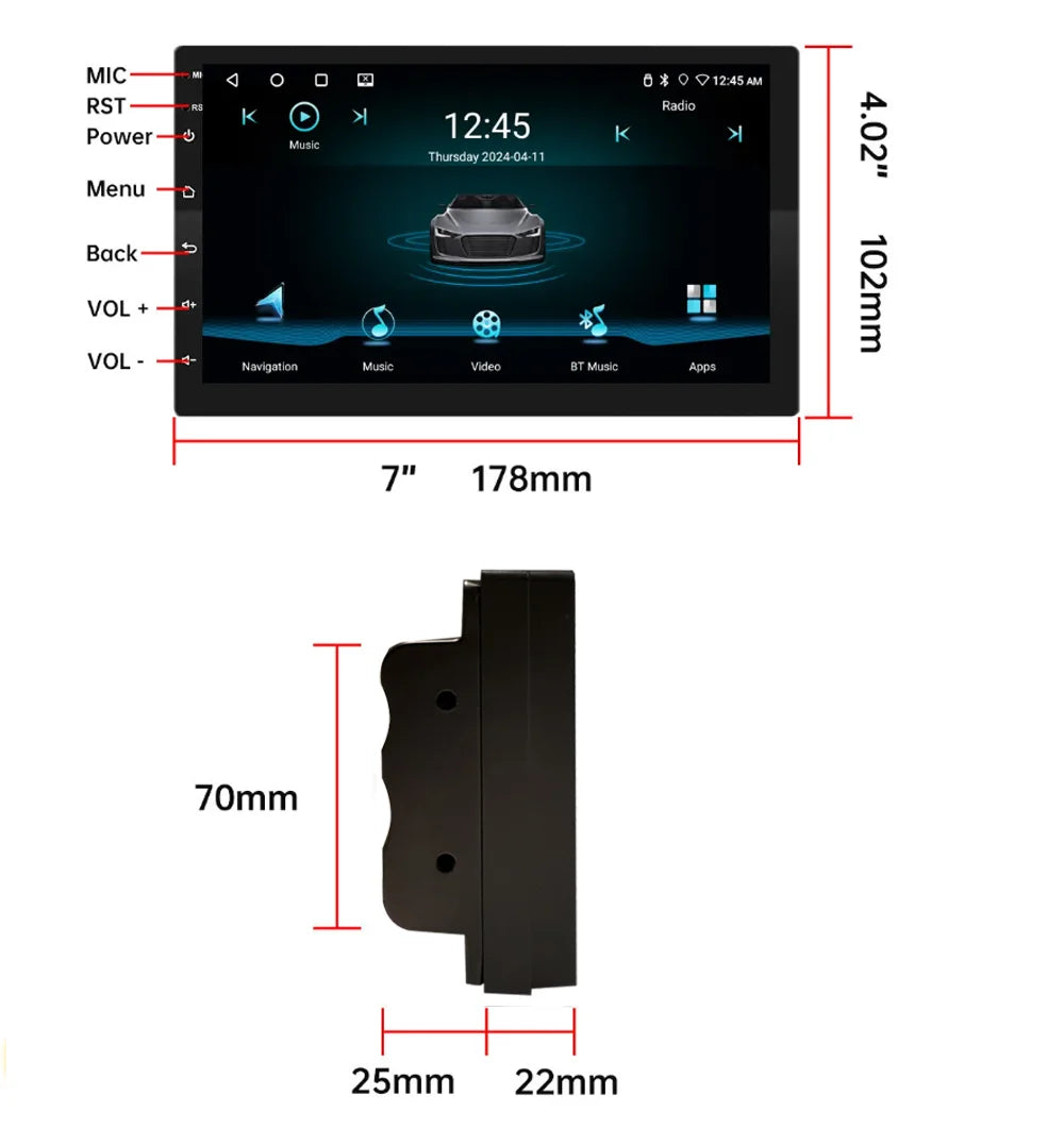 Universal 7"/9"/10“ 2DIN Android 13 4+64G Car Stereo Carplay Android Auto GPS Navigation Bluetooth FM RDS Radio WIFI Touchscreen