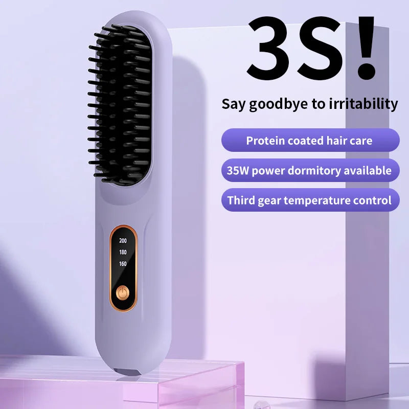 USB charging straight hair comb portable straightener 3-speed temperature control standby 60 minutes size 20CM