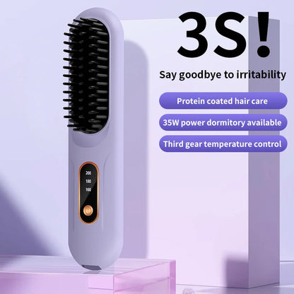 USB charging straight hair comb portable straightener 3-speed temperature control standby 60 minutes size 20CM