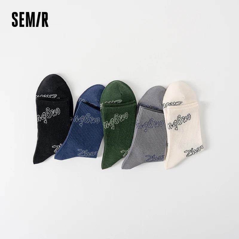 Semir Socks Men Fashionable Jacquard Mid-calf Socks Soft Elastic Cotton Socks Comfortable Student Socks Trendy 5-pair Set