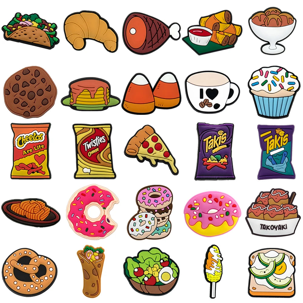 1/25PCS Delicious Food Series Shoe Accessories Charms for Women Men Sandwich Donut Pizza Shoe Decorations Fashion Clog Buckle