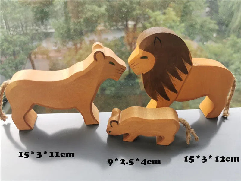 Colorful Wooden Animals Handmade Basswood Stacking Blocks Toys Forest Trees Lion Tiger Elephant Giraffe Bear Kangaroo for Kids