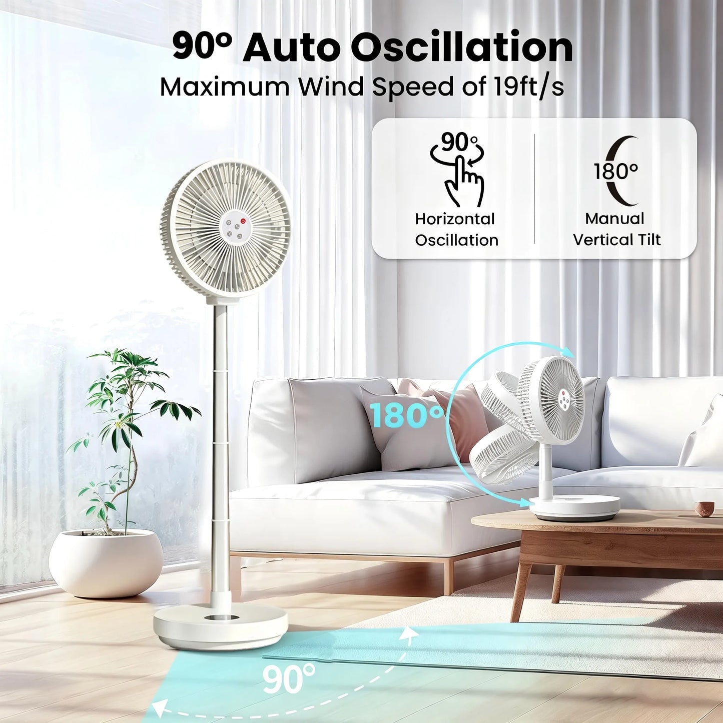 Remote control folding fan home bedroom outdoor camping fan silent LED light shaking left and right 10 inch desktop vertical fan