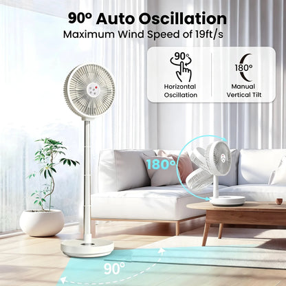 Remote control folding fan home bedroom outdoor camping fan silent LED light shaking left and right 10 inch desktop vertical fan