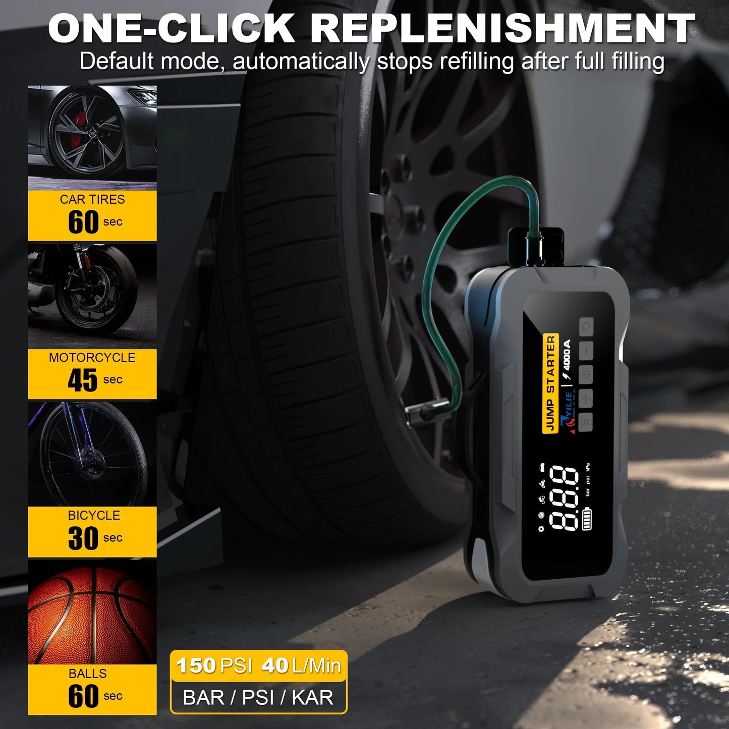 14000mAh Car Jump Starter&Tire Inflator 4 in 1 Battery Starter 12V Powerful Professional 4000A Auto Booster Splitter Universal