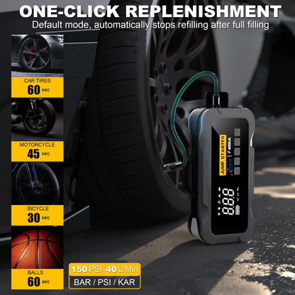 14000mAh Car Jump Starter&Tire Inflator 4 in 1 Battery Starter 12V Powerful Professional 4000A Auto Booster Splitter Universal