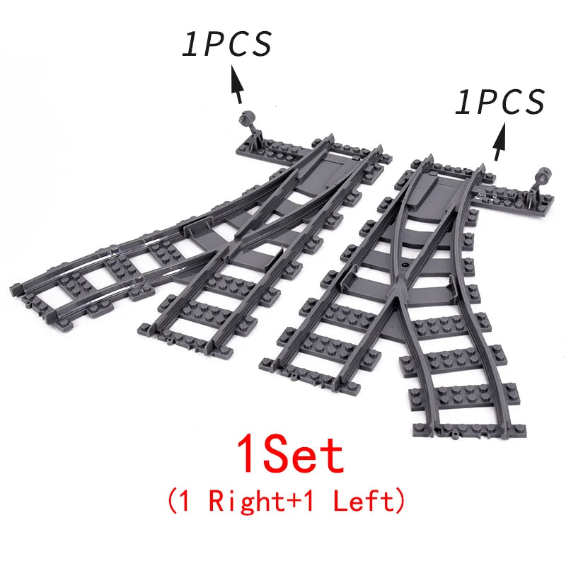 City Trains Flexible Tracks Forked Straight Curved Rails Switch Building Block Bricks High-Tech Creative Toys for kids gifts