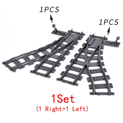 City Trains Flexible Tracks Forked Straight Curved Rails Switch Building Block Bricks High-Tech Creative Toys for kids gifts