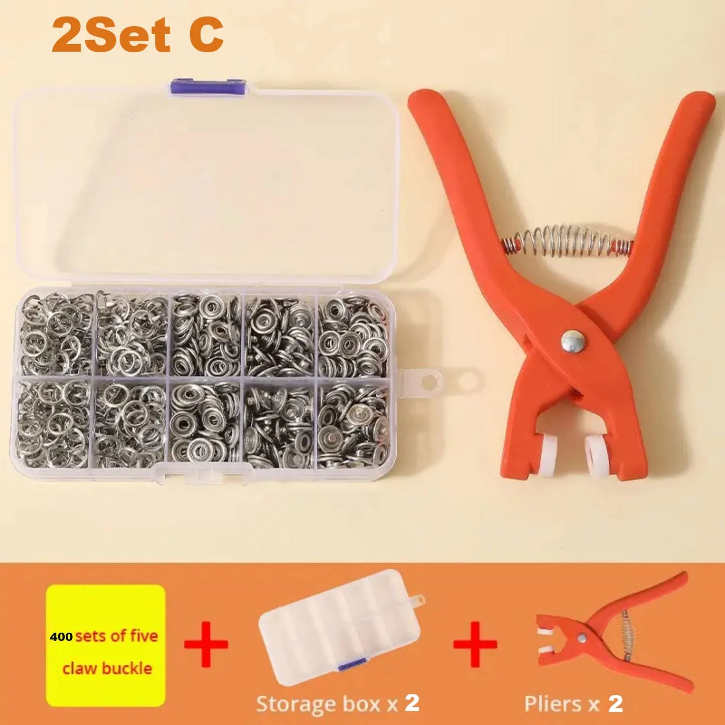 2Set Snap Button Kit With Hand Pressure Pliers 50pcs Snaps , Metal Snaps For Sewing, Sewing Snaps For DIY Crafts Clothes Hats