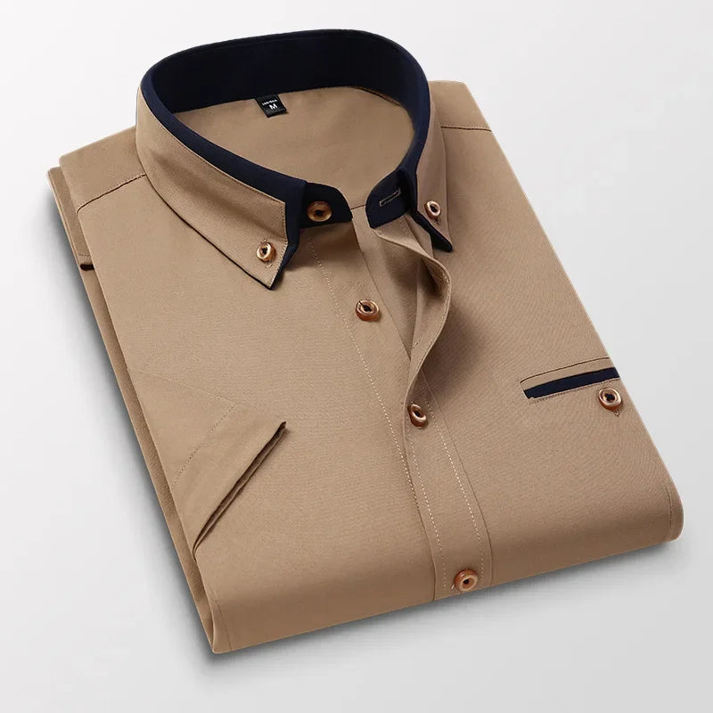 BROWON Plus Size 5XL Summer Business Shirt Men Short Sleeves Button Up Shirt Turn-down Collar Casual Shirts Mens Clothing