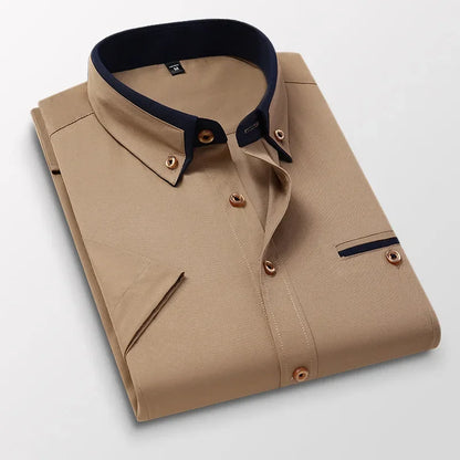 BROWON Plus Size 5XL Summer Business Shirt Men Short Sleeves Button Up Shirt Turn-down Collar Casual Shirts Mens Clothing