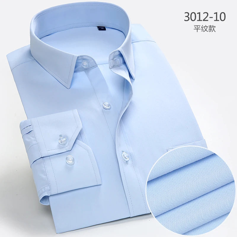 2025 Men's Striped Shirt Long Sleeve Business Office Casual Workwear Comfort Fit Classic Solid Shirts Spring Fall Tops For Male