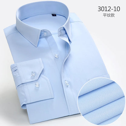 2025 Men's Striped Shirt Long Sleeve Business Office Casual Workwear Comfort Fit Classic Solid Shirts Spring Fall Tops For Male