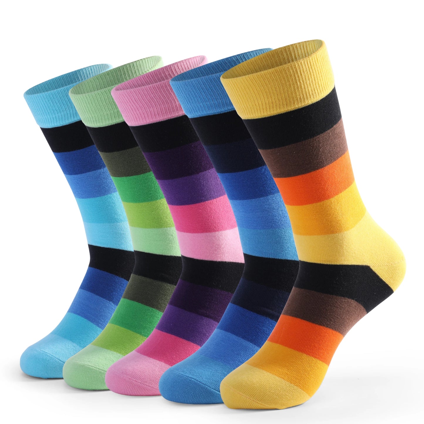 5Pairs Mens Fun Dress Socks, Pattern Funny Socks Pack, Colorful Striped Combed Cotton Novelty Socks，Cool Breathable Casual Socks