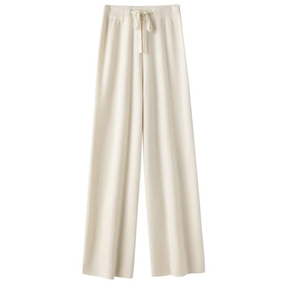 High Waist Wool Knitted Wide Leg Pants Women's Outerwear Autumn Winter Thickened Floor-Length Straight Cut Casual Trousers