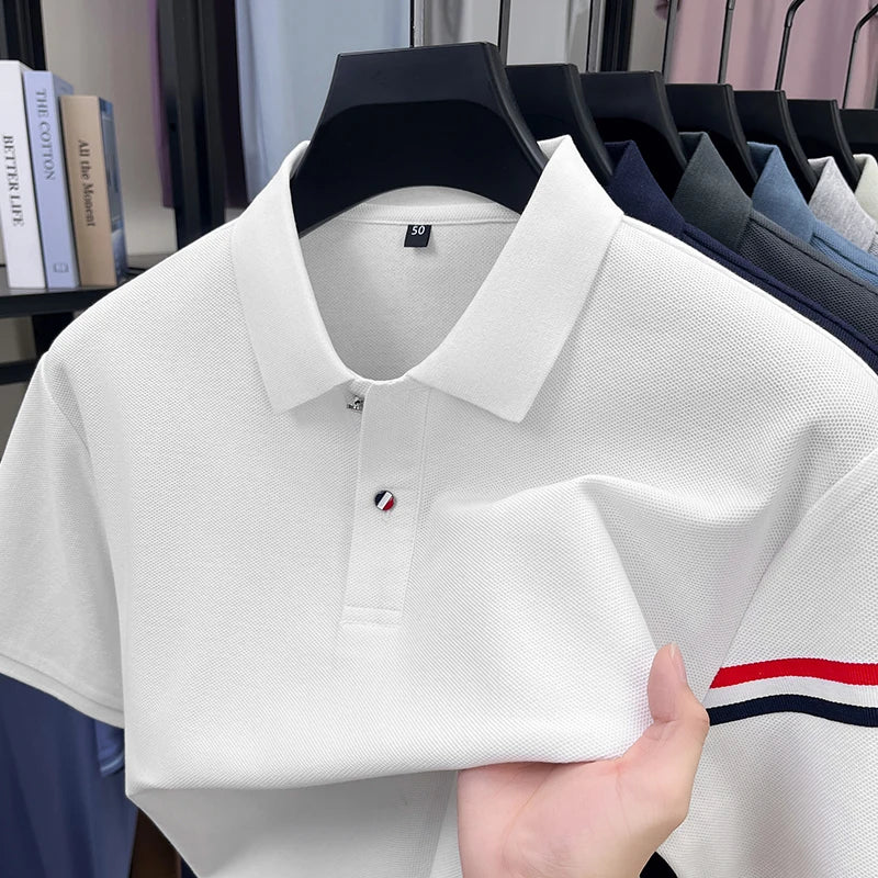 High-end Summer New Pure Cotton Short-sleeve T-shirt, Men's Casual Versatile Polo Shirt with Collar, All-cotton Top, Dad Outfit