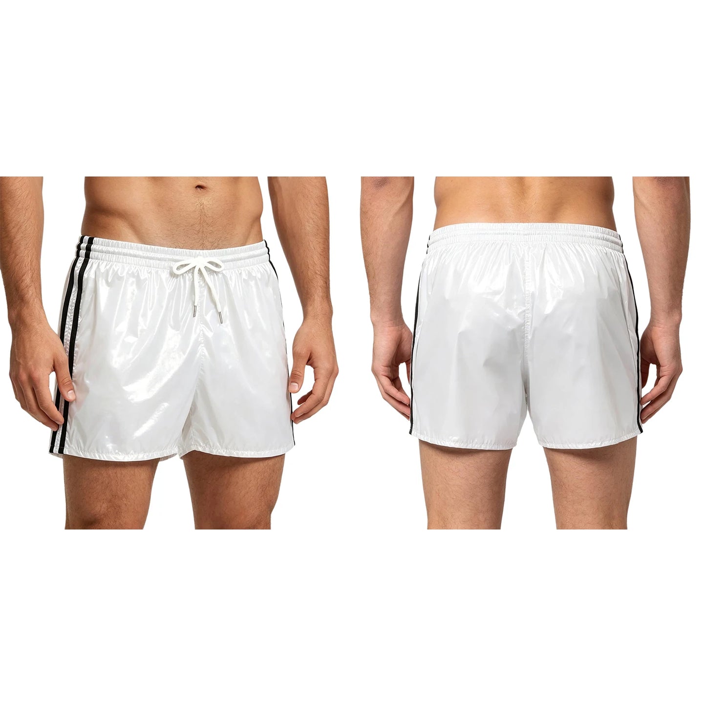 Men Oil Glossy Cargo Shorts Waterproof Elastic Waist Band Multi-pocket Zipper Overalls Capri Pants Dance Clubwear Beach Swimwear
