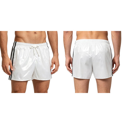 Men Oil Glossy Cargo Shorts Waterproof Elastic Waist Band Multi-pocket Zipper Overalls Capri Pants Dance Clubwear Beach Swimwear