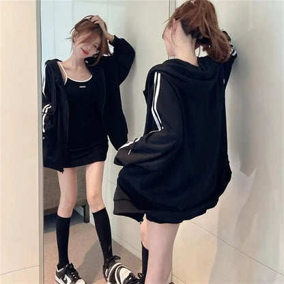 Spicy Girl Set Women's Autumn Fashion High-End Pure Desire Strap Vest  Skirt Hoodie Jacket Two-Piece Set Ladies' Wear