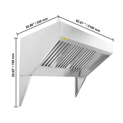 SucceBuy 4/5/6/7/8/9FT Commercial Exhaust 201 Stainless Steel Concession Hood Under Cabinet Range Hood Kitchen Vent Hood Sliver