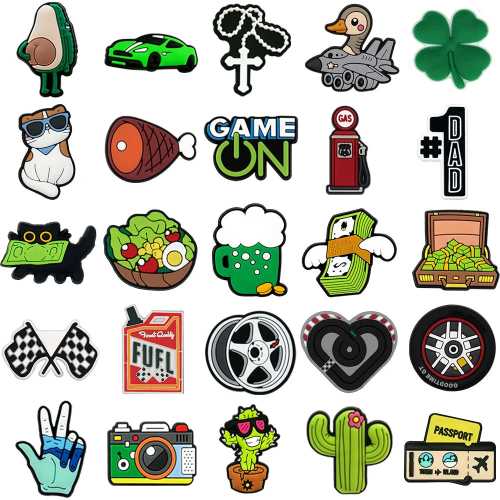 1/25PCS Retro & Fun Theme Shoe Charms Set DIY Decorative Pins Avocado Cat Cactus Clogs Accessories Fashion Women Men Shoe Buckle