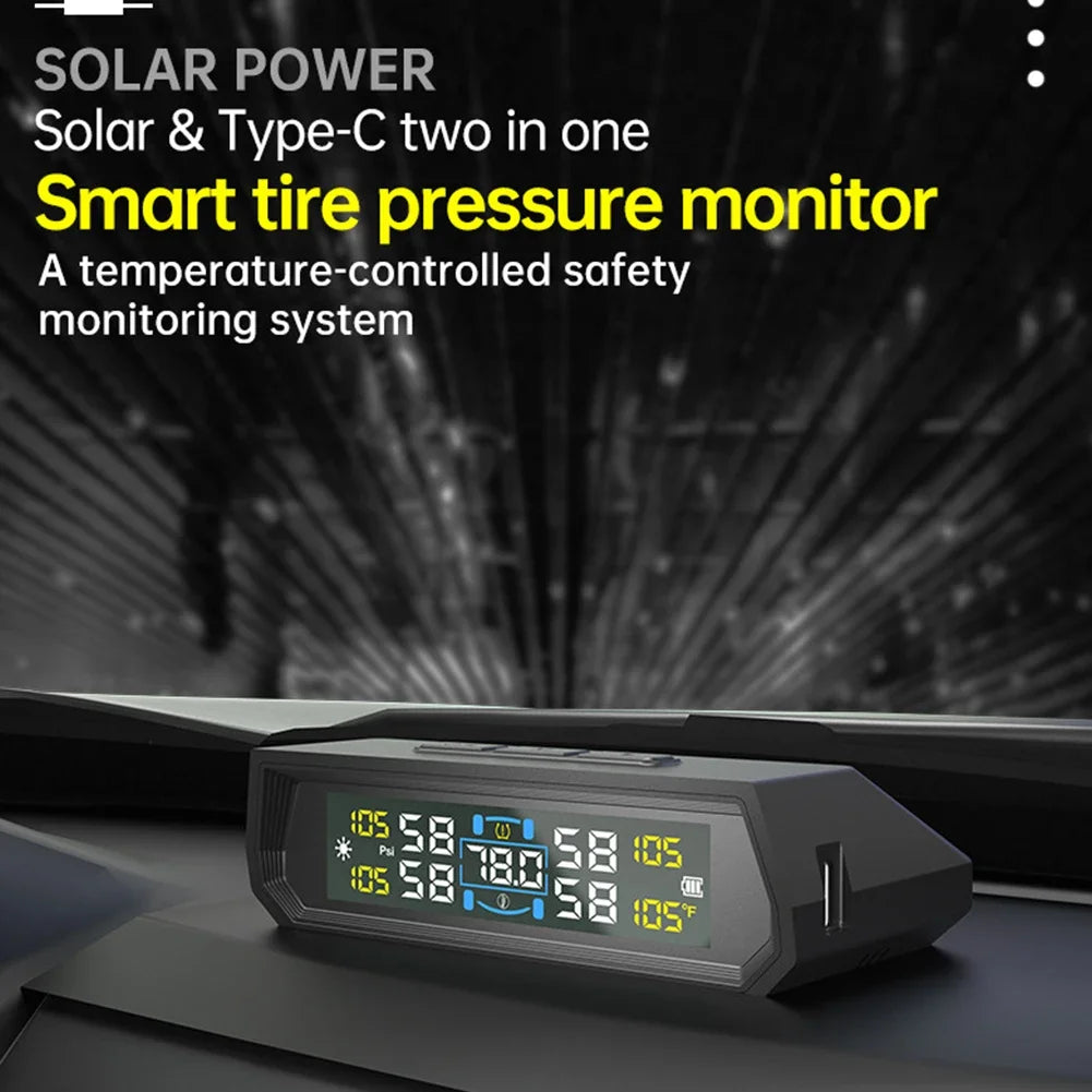 T17 Car Wireless TPMS Tire Pressure Monitor Solar/USB Powered LCD Digital Display Tire Pressure Monitoring System For SUV Truck
