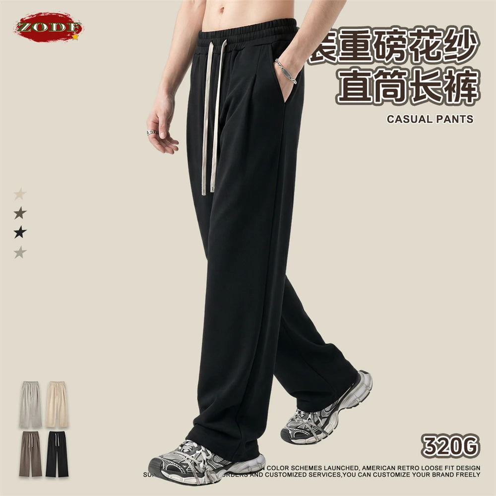 ZODF New Autumn Men Old Money Style Solid Pants Unisex Casual 320gsm Loose Comfortable Soft Straight Trousers HY1295