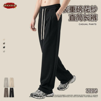 ZODF New Autumn Men Old Money Style Solid Pants Unisex Casual 320gsm Loose Comfortable Soft Straight Trousers HY1295