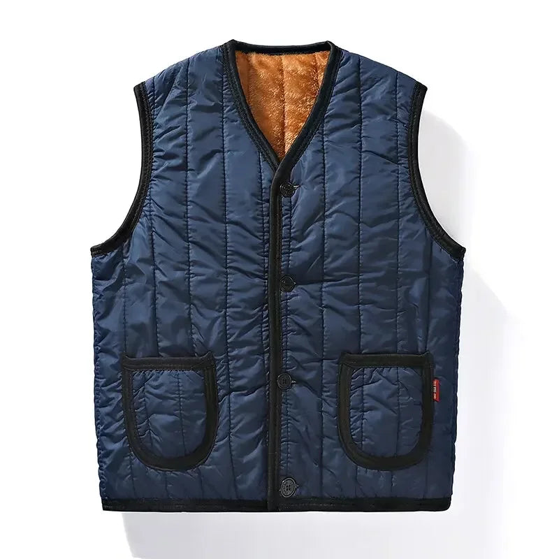 Winter Plus Fleece Thicken Warm Cotton Vest Men Gift for Father Husband Casual Loose Comfortable Sleeveless Jacket Men Clothing