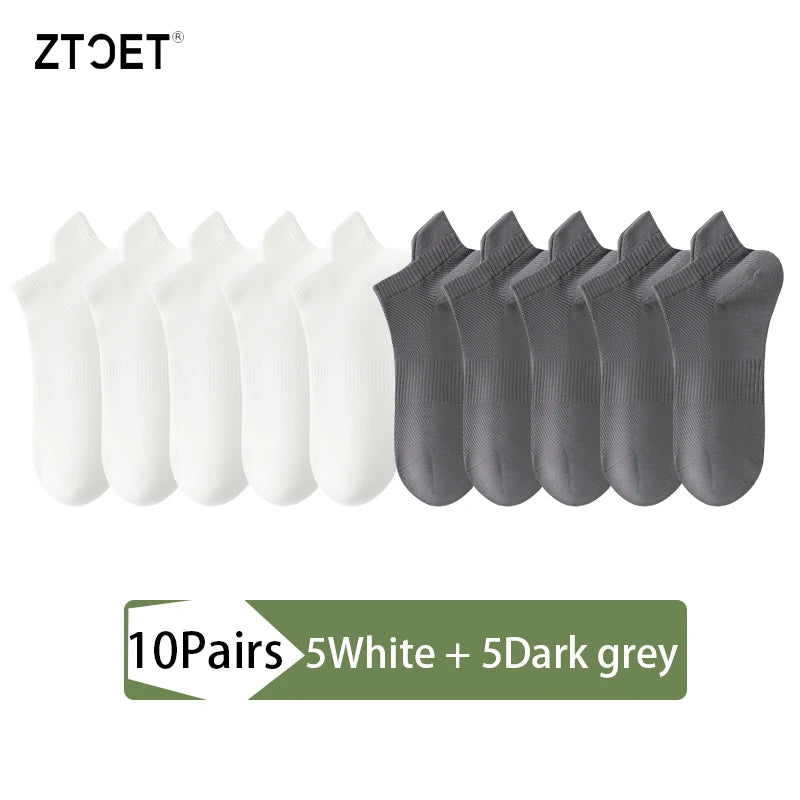 10Pairs Men Combed Cotton Socks Mesh Antibacterial Breathable Fashion Black High Quality Man Sock New For Male Size EU38-45