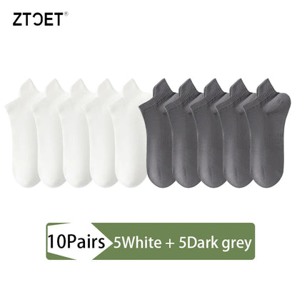 10Pairs Men Combed Cotton Socks Mesh Antibacterial Breathable Fashion Black High Quality Man Sock New For Male Size EU38-45