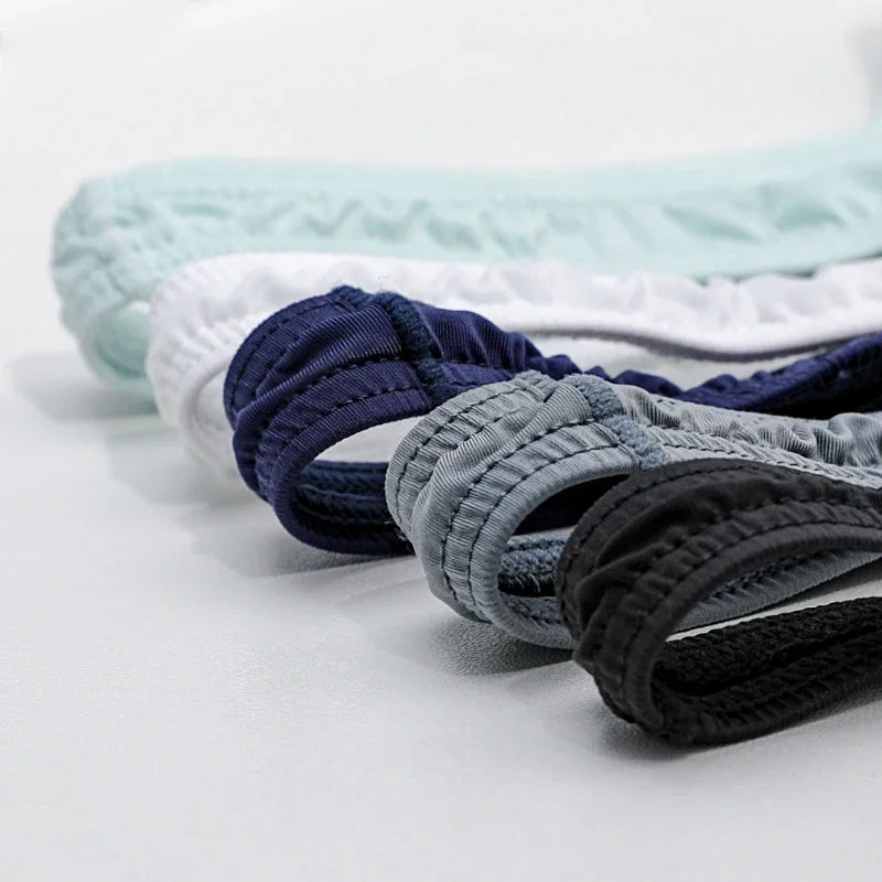 5PCS Men's low waist solid color U convex stretch tight T underwear ice silk slip hip Thong breathable T pants