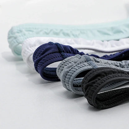 5PCS Men's low waist solid color U convex stretch tight T underwear ice silk slip hip Thong breathable T pants