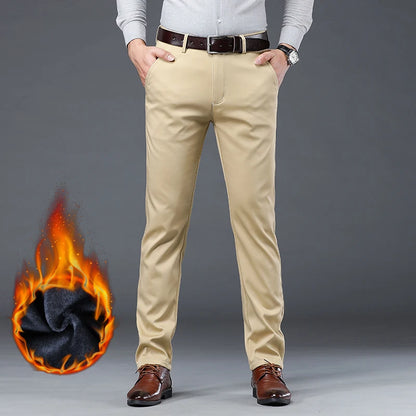 Autumn Winter Clothing Warm Fleece Men's Suit Pants Cotton Business Thick Work Korea Casual Flocking Trousers Male Oversized 40