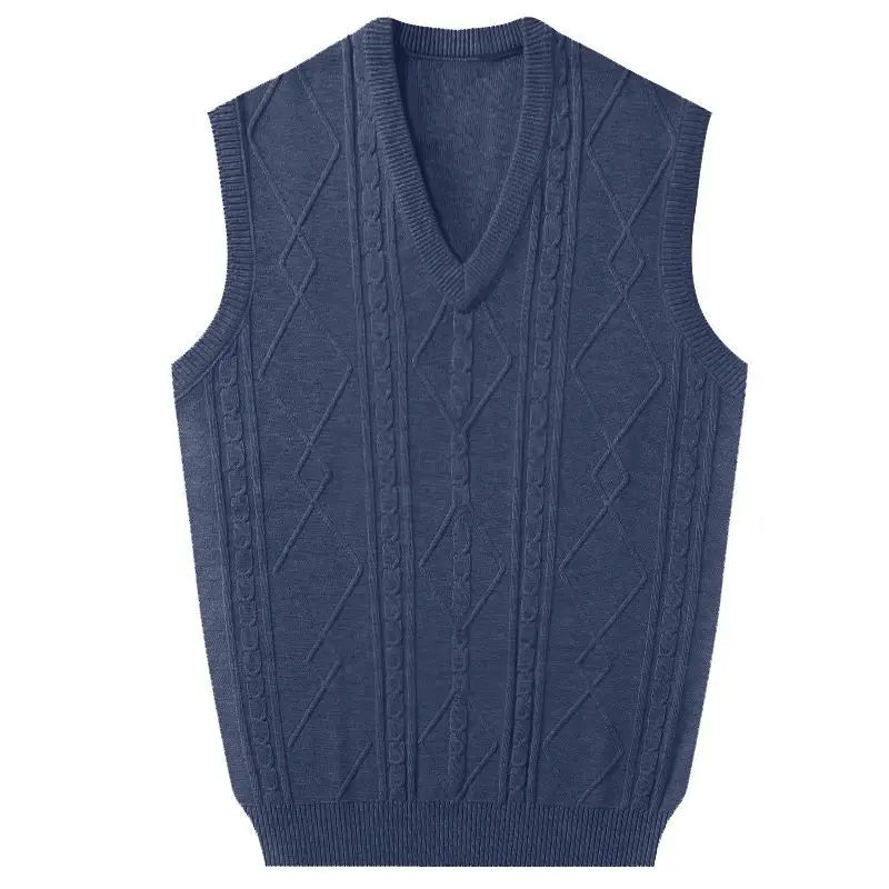 Business Jacquard Men's Sweater Vest Thick Knitted Solid Color Simple Pullover Autumn Winter Waistcoat