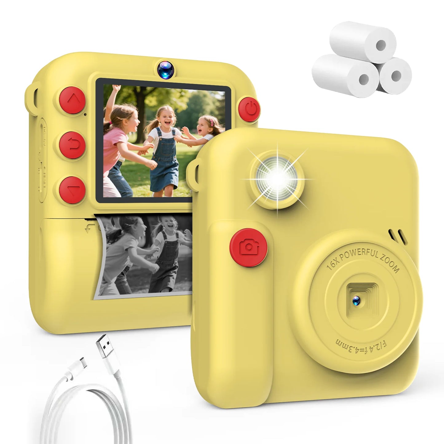 Instant Print Camera 2.8 Inch Large Screen HD Digital Video Camera for Kids Outdoor Zero Ink Portable Print Toy Camera Kid Gift
