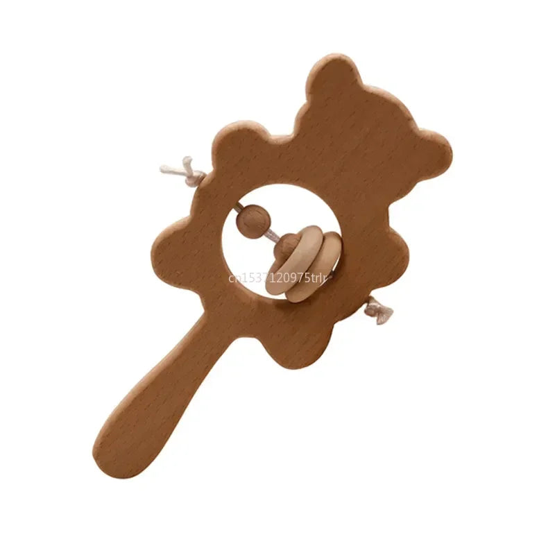 1Pcs Baby Wood Teether Rabbit Owl Beech Wooden Ring Teether Nursing Pendant Baby Animals Rattles Chew Toys Accessories