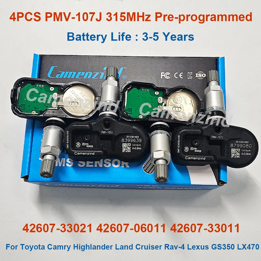 4X Pre-Programmed TPMS Sensor 315MHz for Toyota Lexus 42607-33021 PMV-107J 42607-06011 42607-33011 4260733021 4260706011 PMV107J