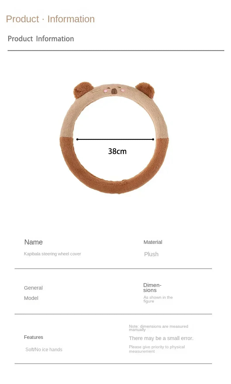 2025NEW Cute Cartoon Cute Plush Steering Wheel Cover Natural Rubber Healthy Breathable Universal 38cm Car Accessories