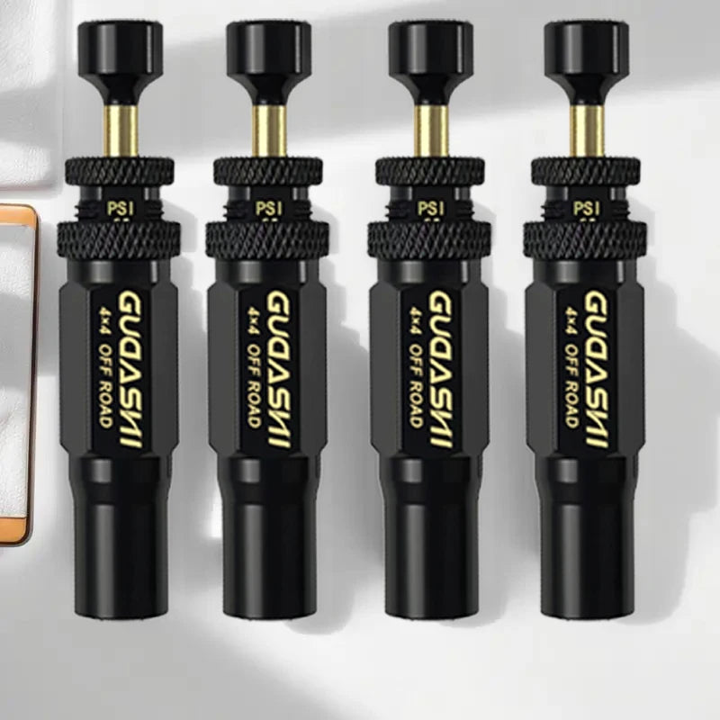 4pcs Tire Pressure Reduction Kit 10-30 PSI/0.7-2.1 BAR Auto-Stop Deflator Valve Set for Offroad Motorcycle SUV and Truck Tires